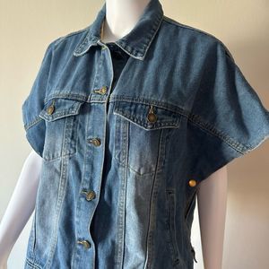 Denim Cloak/Cape Sleeve Cropped Jacket